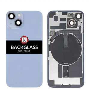 Back Cover Glass w/ Frame and Wireless NFC Flex Cable for iPhone 14 (Big Camera Hole) - Blue
