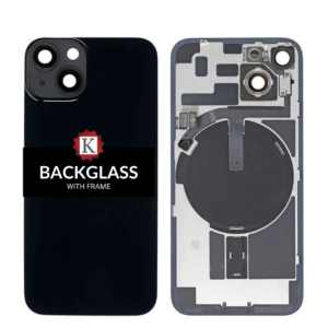 Back Cover Glass w/ Frame and Wireless NFC Flex Cable for iPhone 14 (Big Camera Hole) - Black