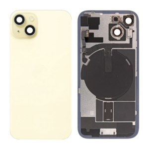 Back Cover Glass w/ Frame and Wireless NFC Flex Cable for iPhone 15 (Big Camera Hole) – Yellow