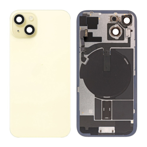 Back Cover Glass w/ Frame and Wireless NFC Flex Cable for iPhone 15 (Big Camera Hole) – Yellow
