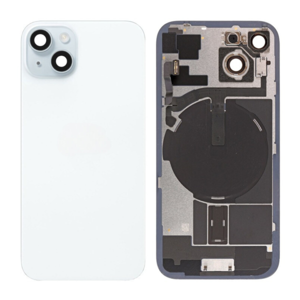 Back Cover Glass w/ Frame and Wireless NFC Flex Cable for iPhone 15 Plus (Big Camera Hole) – Blue