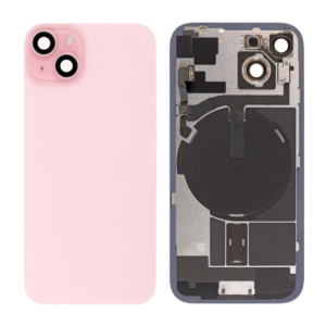 Back Cover Glass w/ Frame and Wireless NFC Flex Cable for iPhone 15 (Big Camera Hole) – Pink