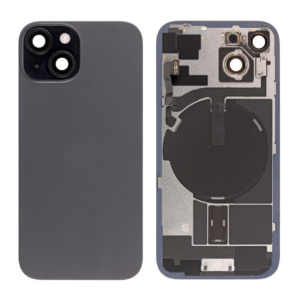 Back Cover Glass w/ Frame and Wireless NFC Flex Cable for iPhone 15 (Big Camera Hole) – Black