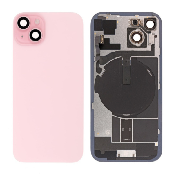 Back Cover Glass w/ Frame and Wireless NFC Flex Cable for iPhone 15 Plus (Big Camera Hole) – Pink