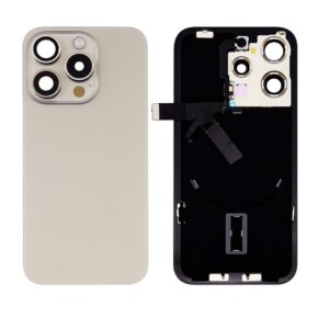 Back Cover Glass w/ Frame and Wireless NFC Flex Cable for iPhone 15 Pro (Big Camera Hole) – Natural Titanium