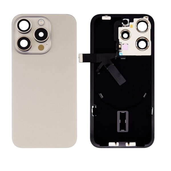 Back Cover Glass w/ Frame and Wireless NFC Flex Cable for iPhone 15 Pro (Big Camera Hole) – Natural Titanium