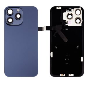 Back Cover Glass w/ Frame and Wireless NFC Flex Cable for iPhone 15 Pro (Big Camera Hole) – Blue Titanium