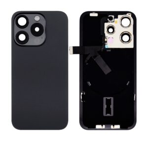 Back Cover Glass w/ Frame and Wireless NFC Flex Cable for iPhone 15 Pro (Big Camera Hole) – Black Titanium