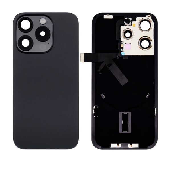 Back Cover Glass w/ Frame and Wireless NFC Flex Cable for iPhone 15 Pro Max (Big Camera Hole) – Black Titanium