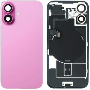 Back Cover Glass w/ Frame and Wireless NFC Flex Cable for iPhone 16  – Pink