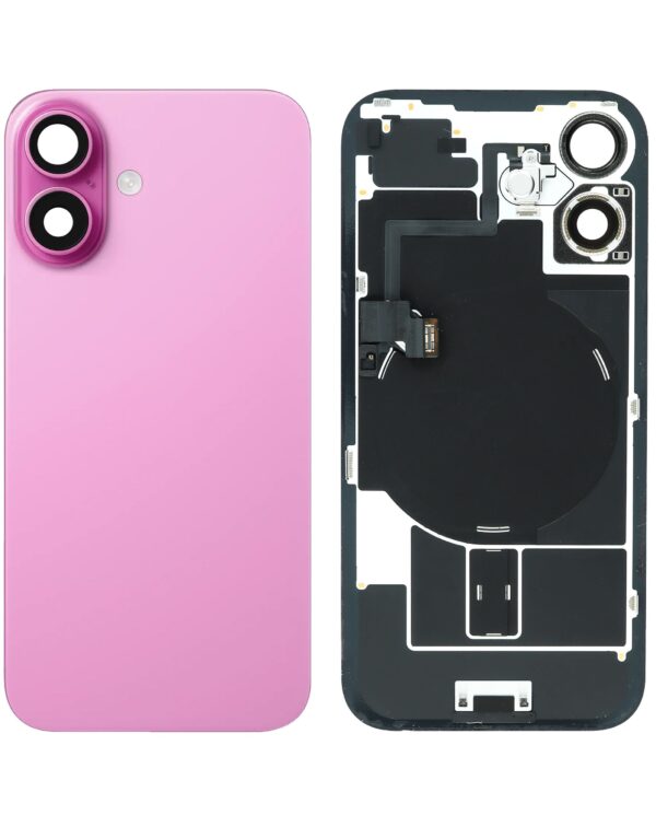 Back Cover Glass w/ Frame and Wireless NFC Flex Cable for iPhone 16  – Pink
