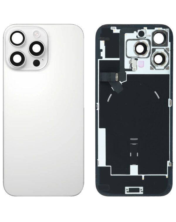 Back Cover Glass w/ Frame and Wireless NFC Flex Cable for iPhone 16 Pro Max  – White Titanium