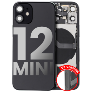 Back Housing w/ Small Parts Pre-Installed for iPhone 12 Mini (Charging Port Included) – Black