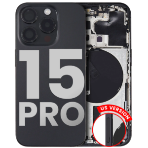 Back Housing w/ Small Parts Pre-Installed for iPhone 15 Pro (Charging Port Included) – Black Titanium