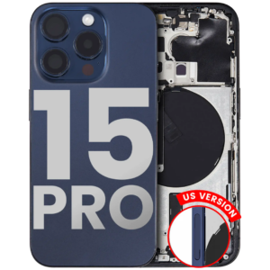 Back Housing w/ Small Parts Pre-Installed for iPhone 15 Pro (Charging Port Included) – Blue Titanium