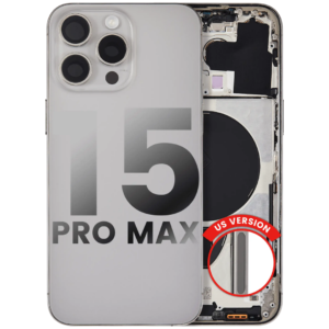 Back Housing w/ Small Parts Pre-Installed for iPhone 15 Pro Max (Charging Port Included) – Natural Titanium