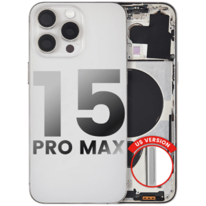 Back Housing w/ Small Parts Pre-Installed for iPhone 15 Pro Max (Charging Port Included) – White Titanium