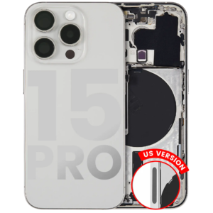 Back Housing w/ Small Parts Pre-Installed for iPhone 15 Pro (Charging Port Included) – White Titanium