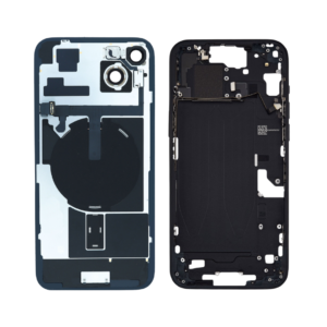 Mid-Frame Housing w/ Back Glass and Wireless NFC and Small Parts Pre-Installed for iPhone 15 (Charging Port Included) – Black