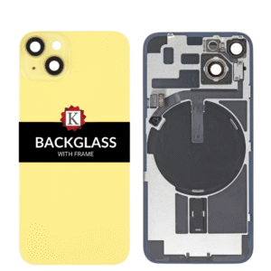 Back Cover Glass w/ Frame and Wireless NFC Flex Cable for iPhone 14 Plus (Big Camera Hole) - Yellow