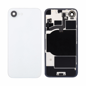 Back Cover Glass w/ Frame and Wireless NFC Flex Cable for iPhone 16e (Big Camera Hole) - White
