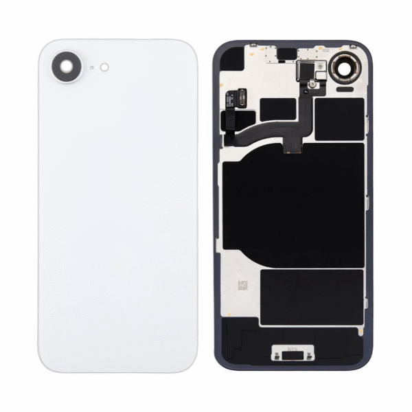 Back Cover Glass w/ Frame and Wireless NFC Flex Cable for iPhone 16e (Big Camera Hole) - White